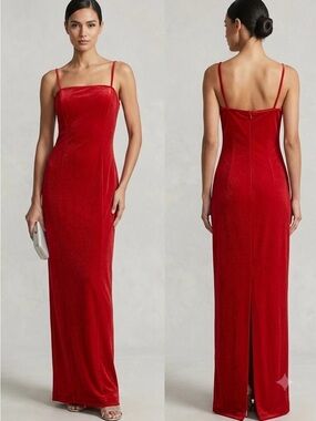 Alex Evenings Red Velvet Spaghetti-Strap Maxi Gown